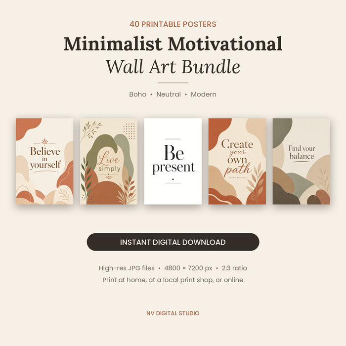 Minimalist Motivational Wall Art Bundle | 40 Printable Posters