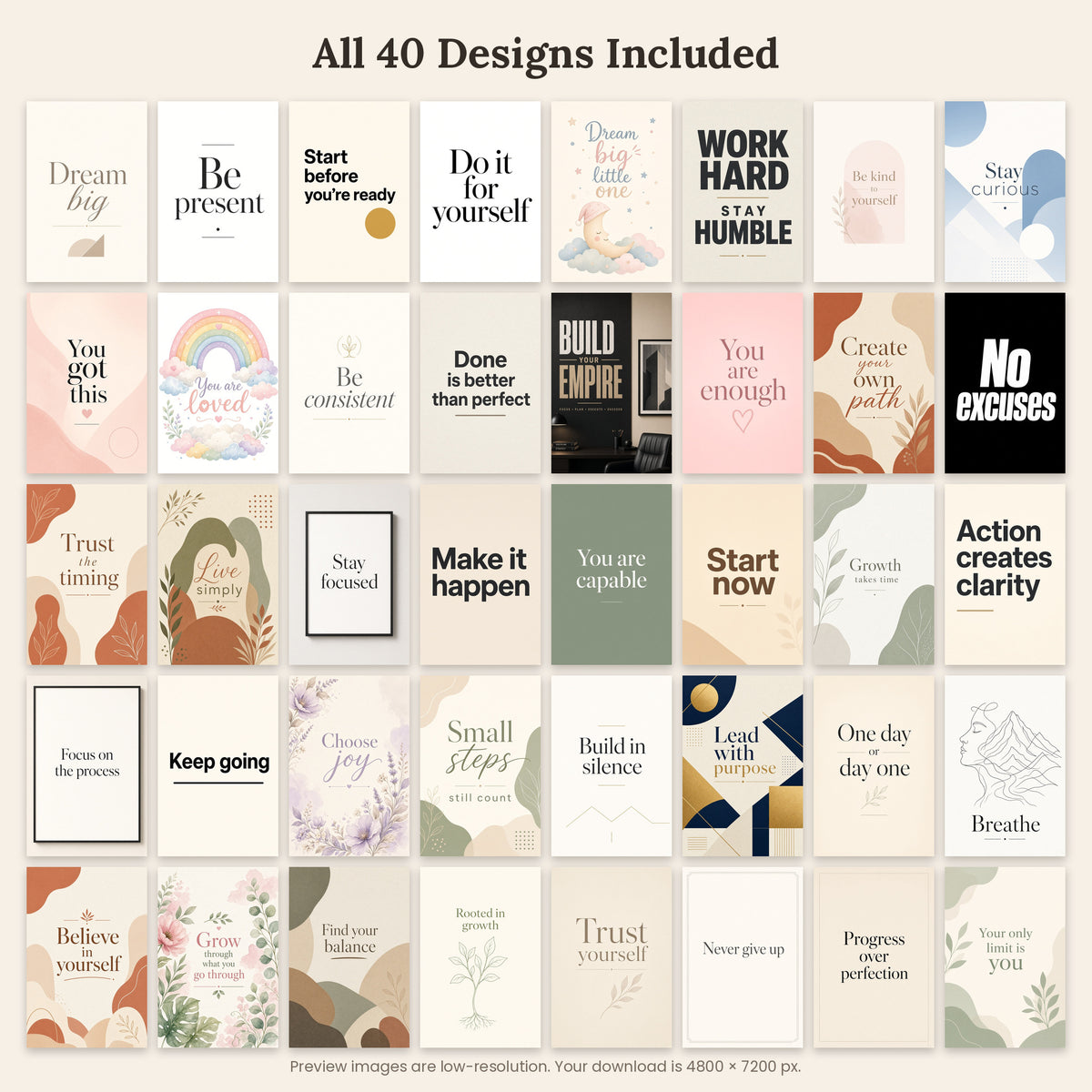 Minimalist Motivational Wall Art Bundle | 40 Printable Posters